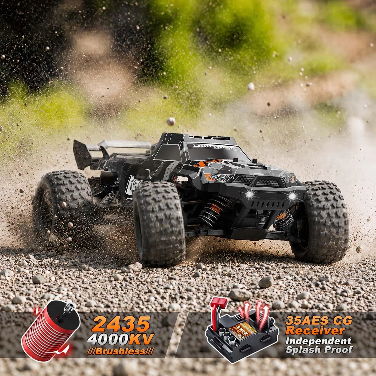 Voiture Télécommandée 1:18 Brushless 4WD Voiture RC 52 km/h pour Adultes & Enfants dès 8 10 Ans, Voiture RC Offroad RTR avec Transmission Métal, 2 Batteries & 2 Jeux de Pneus pour Tout Terrain & Sable