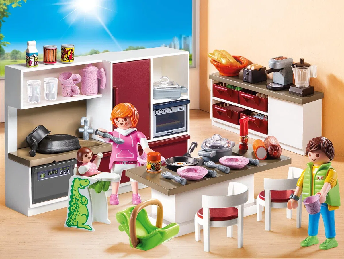 Playmobil 9269 Cuisine aménagée - City Life - Grande Cuisine familiale complètement équipée avec mobilier et Vaisselle - pour aménager La Maison Moderne - Dès 4 Ans