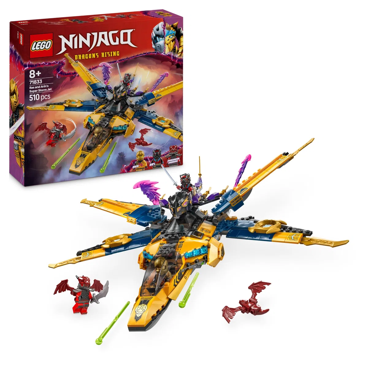 LEGO Ninjago Le Super Avion tempête de Ras et Arin - Jeu de Construction avec Drone à tête de Dragon et 3 minifigurines - Idée Cadeau pour garçons et Filles dès 8 Ans Amateurs de la série TV 71833