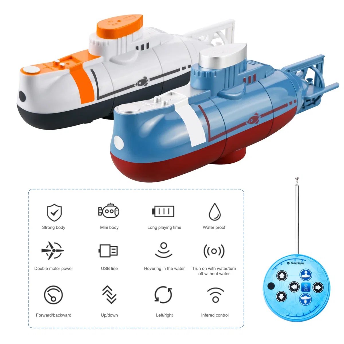 Jorzer sous-Marin télécommandé, Jouet de sous-Marin de Simulation étanche pour Les Enfants, RC plongée USB entièrement directionnel RC Modèle Jouet pour Enfants pour Les piscines, réservoir d'eau, ca