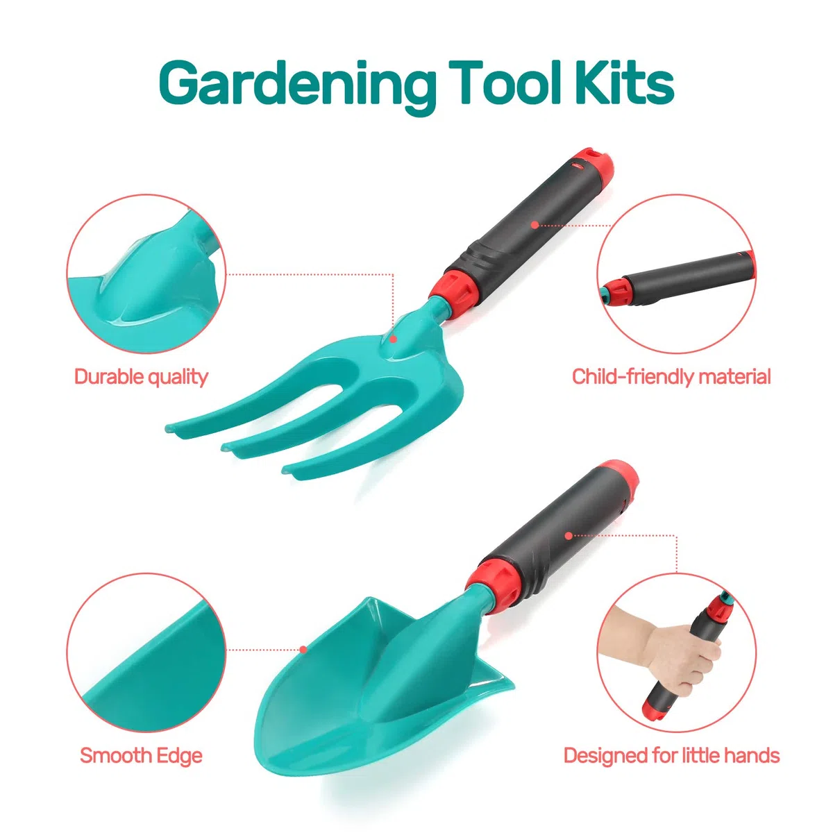 CUTE STONE Brouette Enfants Ensemble d'outils jardinage pour enfants, jouets jardin avec brouette, gants, râteau à main, pelle, double houe, jouets d'intérieur et d'extérieur, cadeau garçons et filles