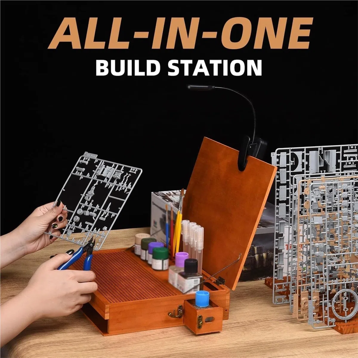 Station de travail pliable pour modélisme avec lumière et tiroir caché, organiseur de bricolage avec tapis de découpe pour atelier de loisirs créatifs