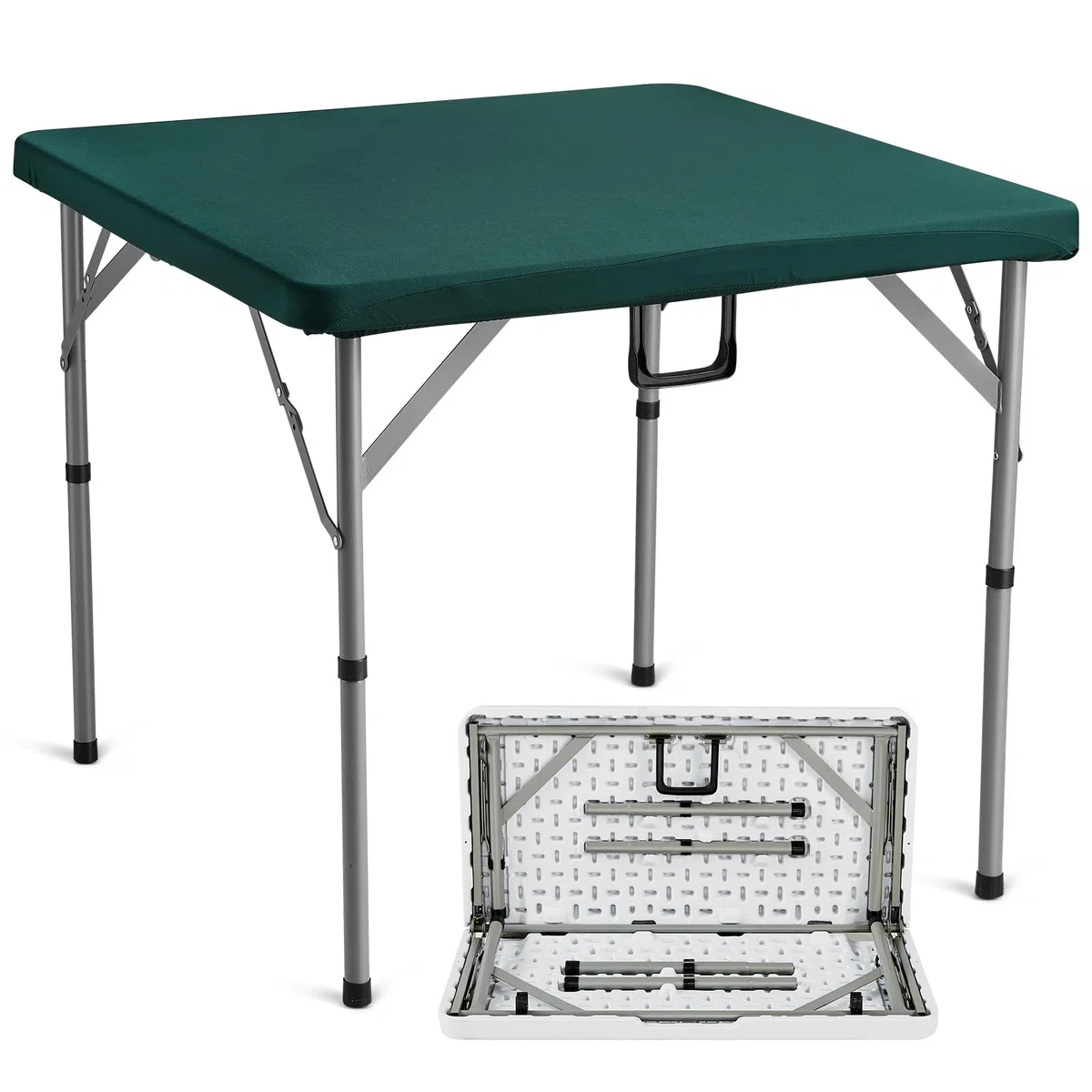 VEVOR Table de Mahjong Pliable, Table de Jeu de Cartes pour 4 Joueurs, avec Plateau Vert Résistant à l'usure, Table de Dominos Portable avec Poignée de Transport, pour Puzzles Poker, 86x86x74 cm