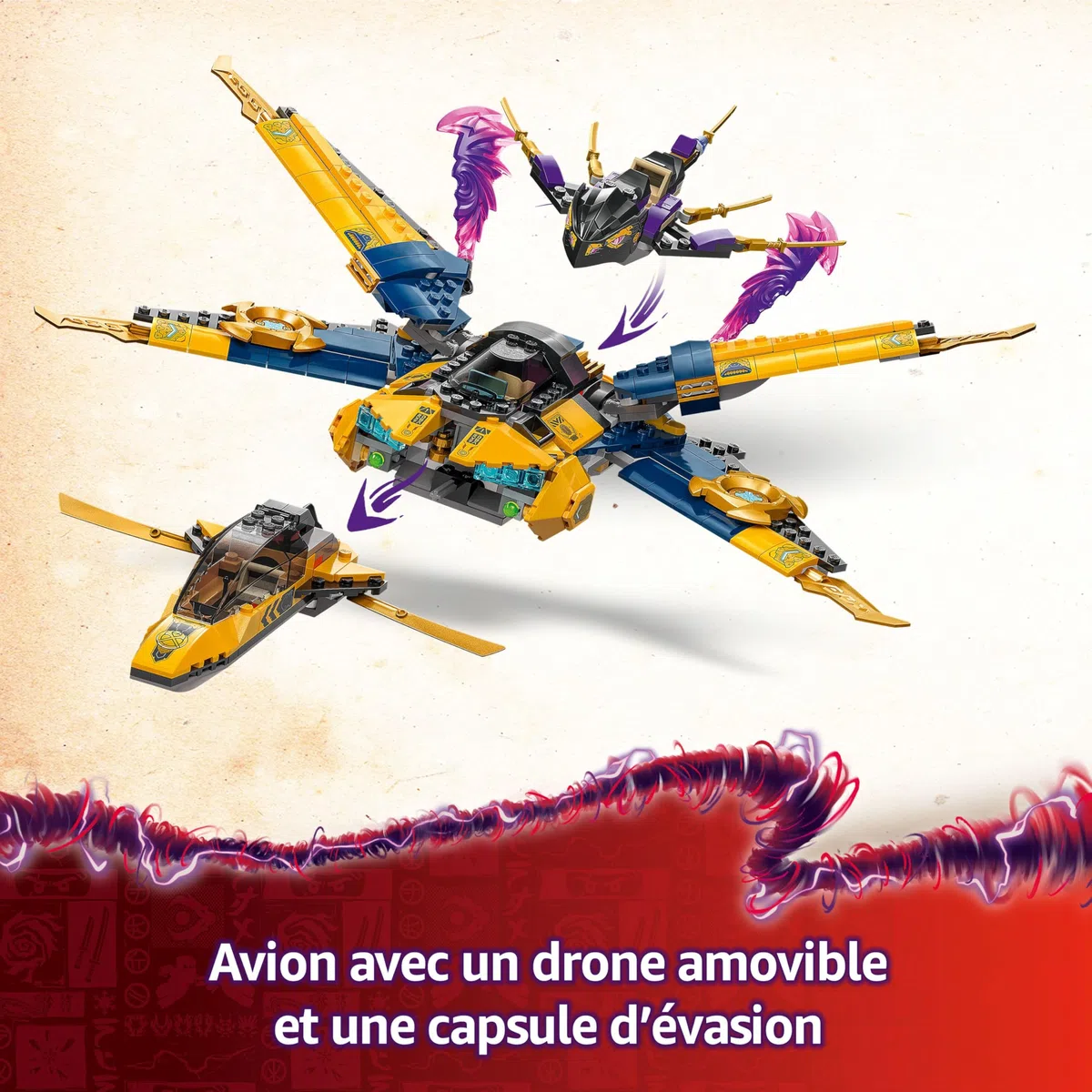 LEGO Ninjago Le Super Avion tempête de Ras et Arin - Jeu de Construction avec Drone à tête de Dragon et 3 minifigurines - Idée Cadeau pour garçons et Filles dès 8 Ans Amateurs de la série TV 71833