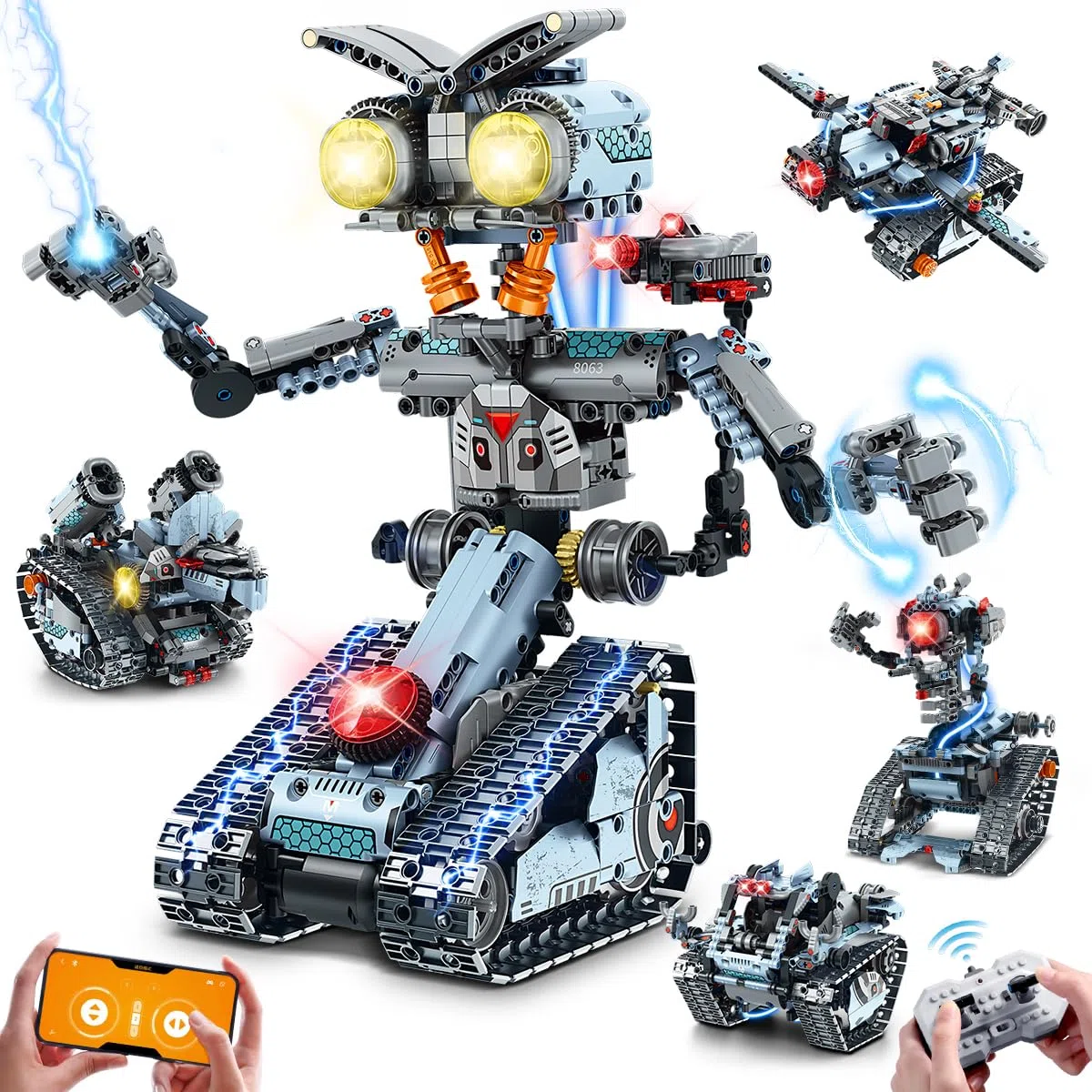 INSOON Jouet de Construction Technologie Robotique avec Lumières | 5-en-1 Blocs de Construction avec APP et Télécommande, RC Char à Chenilles 795 Pièces, Cadeau Éducatif pour Garçons Filles 8+