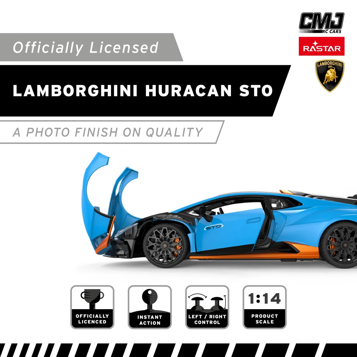 Voiture radiocommandée Lamborghini Huracán STO bleu : échelle 1:14 véhicule jouet haute performance