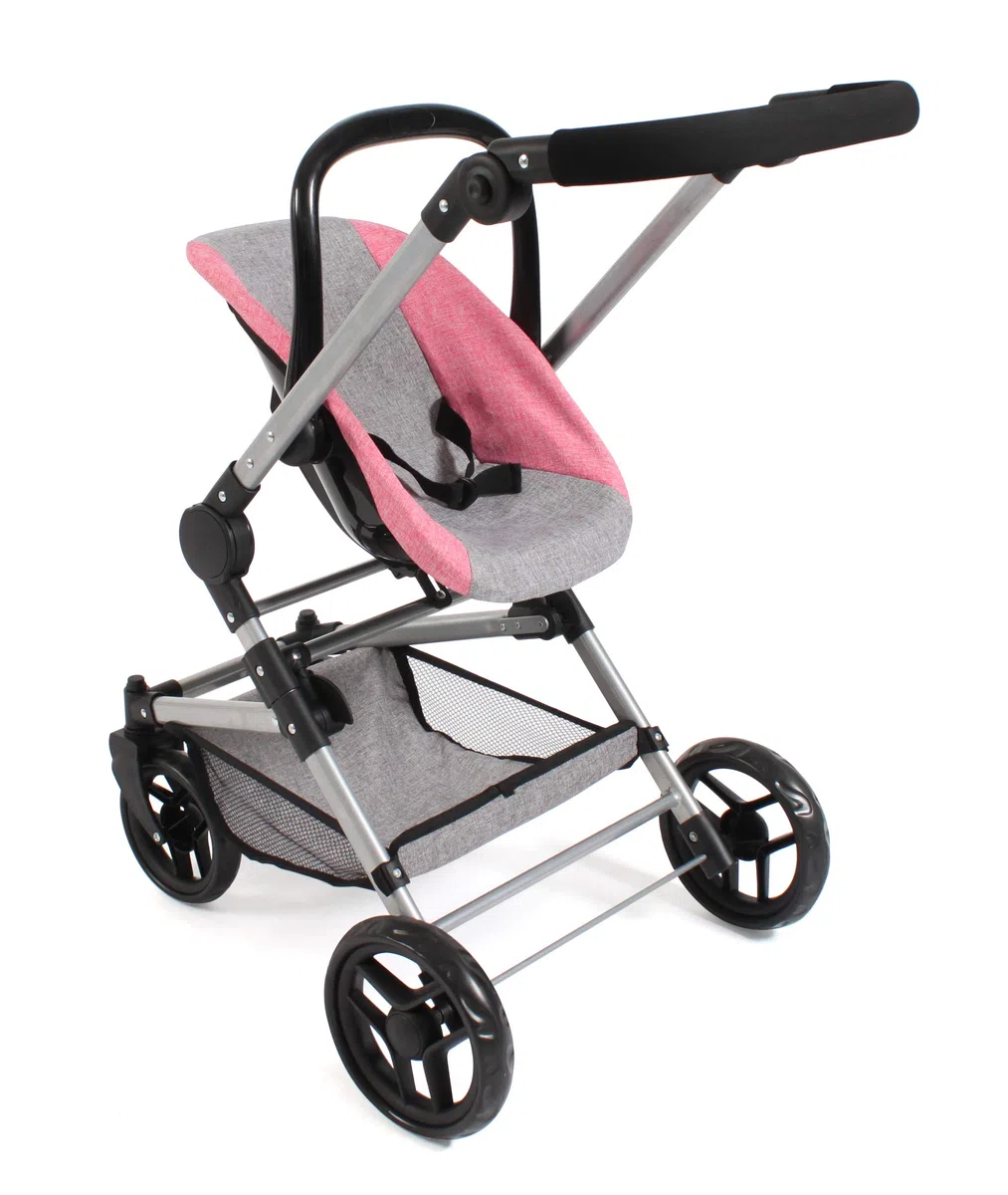 Bayer Chic 2000 Poussette pour poupée Fides, Ensemble 3 en 1 composé d'une nacelle, d'un siège Sport et d'un siège Auto, Gris et Rose chiné