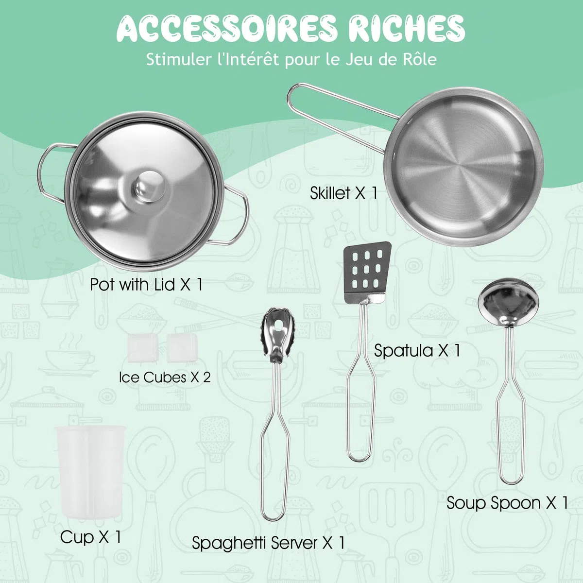 DREAMADE Cuisine Enfant de 3+ Ans, avec Micro-Ondes, Cuisinière, Téléphone, Cuisine en Bois avec 5 Accessoires, Équipé Sonore et Lumineuse, (Blanc + Naturel)