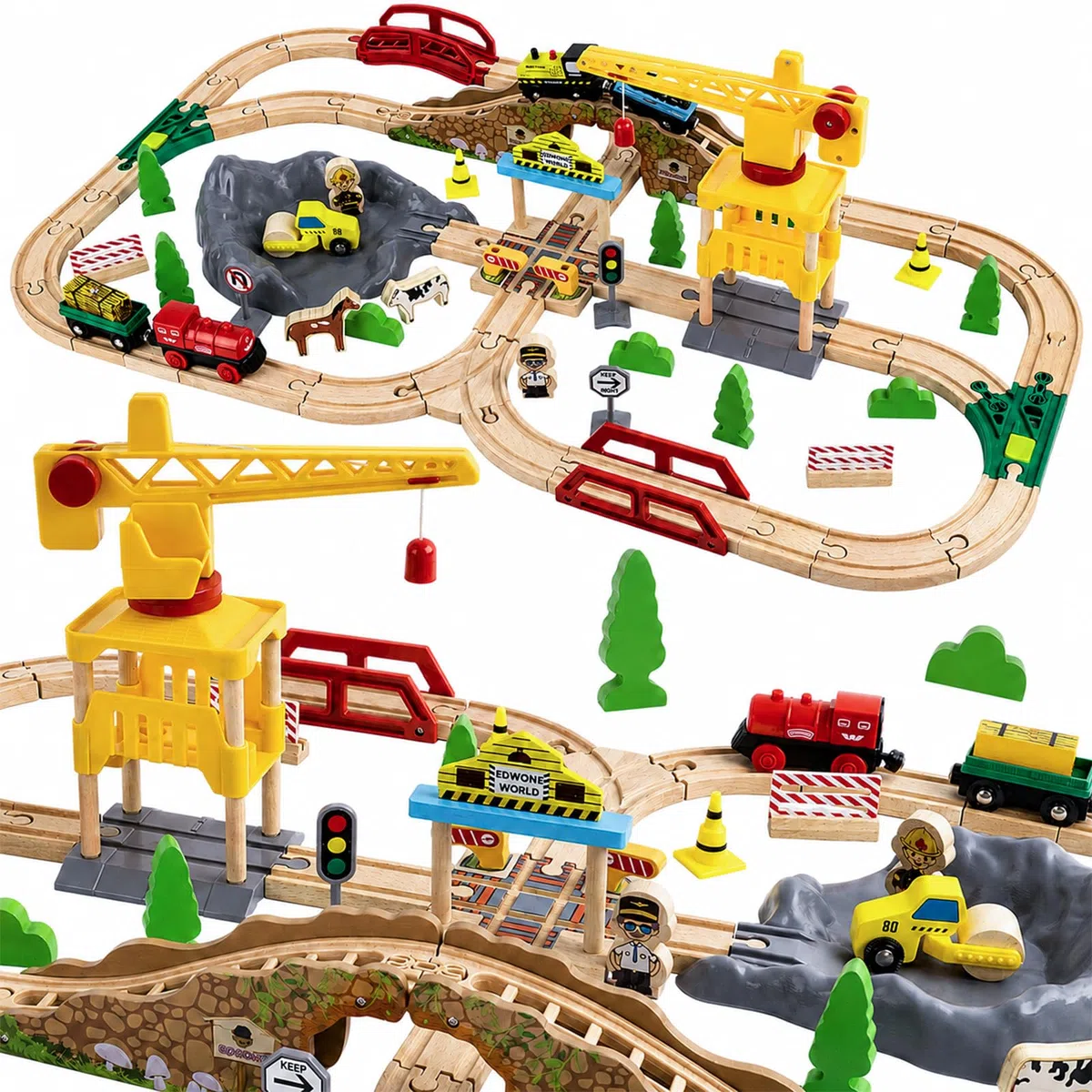 Ensemble de chemin de fer en bois, kit de train minière pour enfants, chemin de fer jouet pour garçons et filles avec rails de fer en bois, kit de modélisme ferroviaire, thème minière, jouet de train