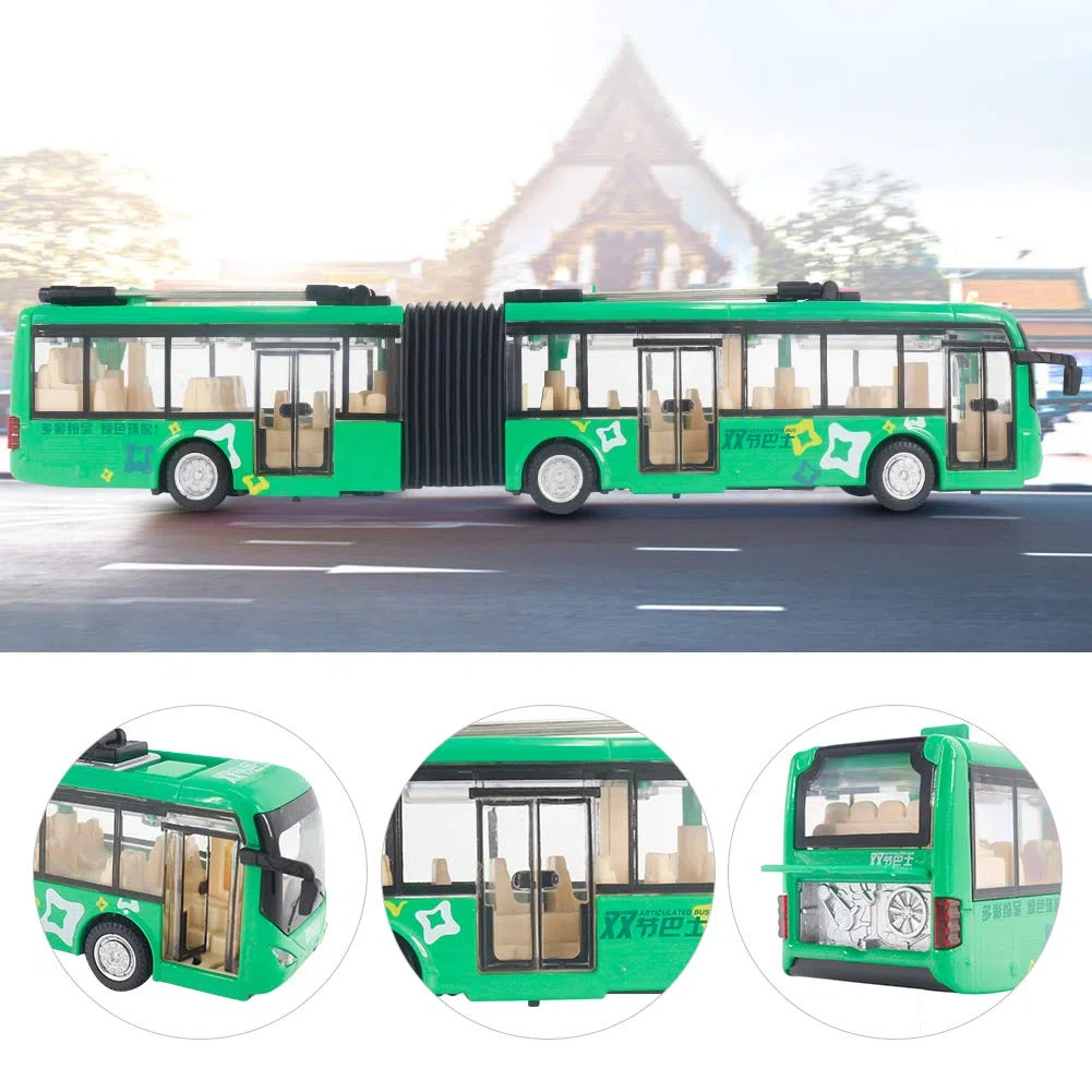 Hidyliu Bus Jouet à L'échelle 1:48 pour Garçons, Jouet éducatif à Lumière Vive, Améliore la Coordination œil-Main, Cadeau d'anniversaire Idéal (Verte)