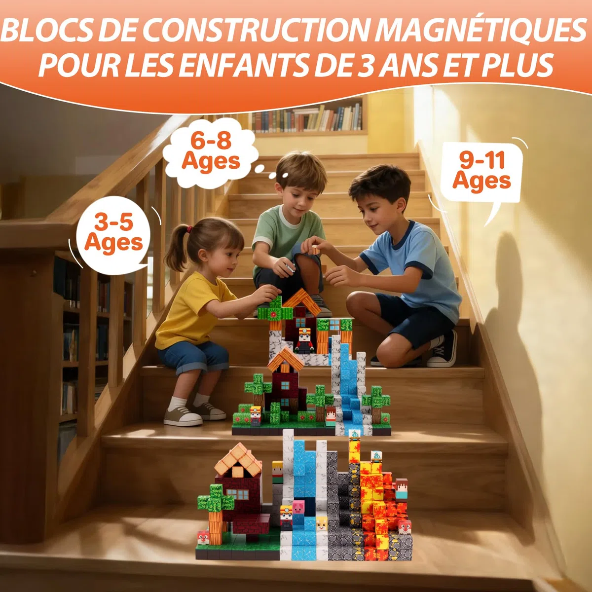 FUNYKICH Ensemble de 470Pièces Blocs de Construction Magnétiques pour Enfants, Jeu Éducatif STEM Créatif avec 13 Formes et Couleurs Vives, pour Les denfants de 3 Ans+,Jeu de Construction