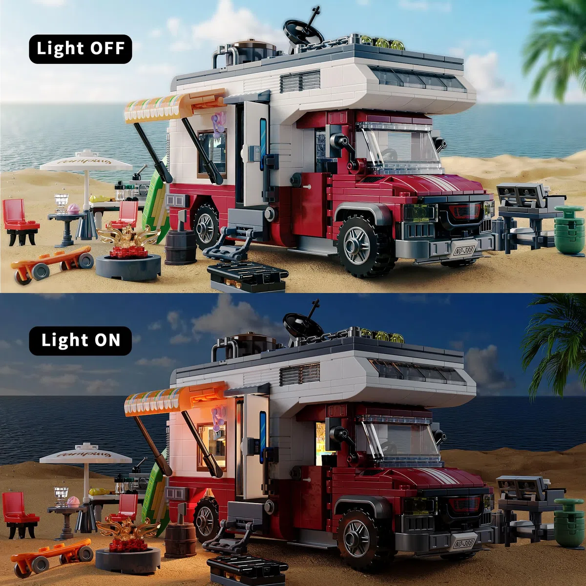 TYCOLE Jeu de Construction Véhicule de Camping Car 880 Pièces | Maquette Voiture d'Aventures City avec Lumières et Accessoires Créative Cadeau Jouet pour Enfants Garçons Filles Dès 6 Ans