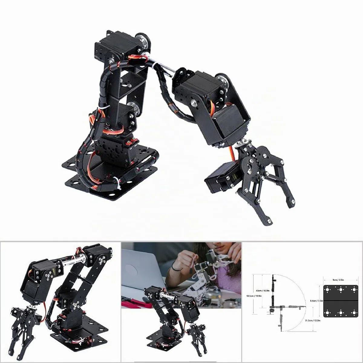 Kit de Bras Mécanique de Robot 6DOF, Pince de Programmation Robotique avec 6 Servomoteurs, Pièces de Robot Industriel de Manipulateur DOF à Angle de 180 Degrés pour l'enseignement Universitaire