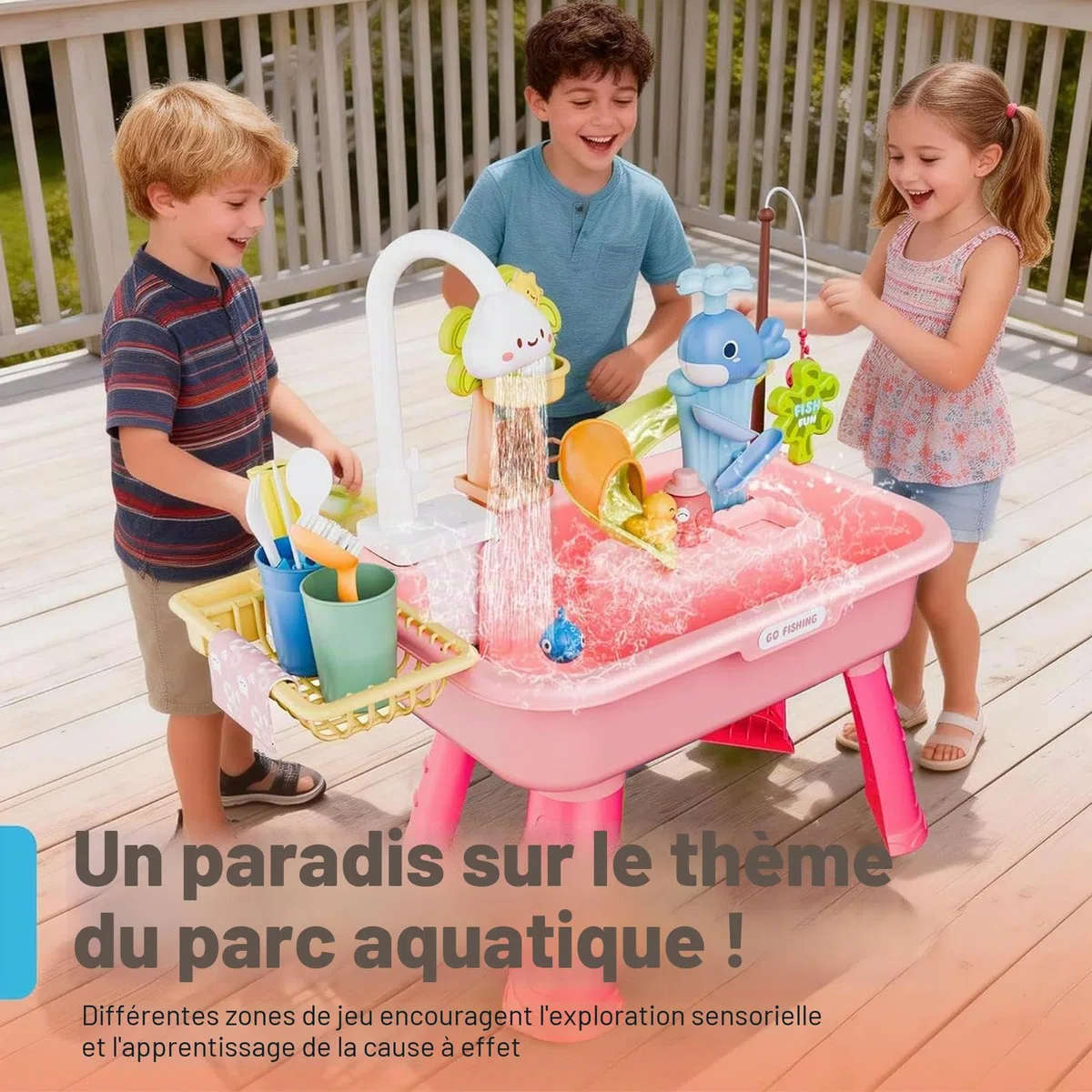 Table De Jeu 4-en-1 Pour En-fants Avec Pompe 54x29x53cm Table D'eau Enfant Exterieur Tables Exterieur Jouet Sur La Plage Arrière Tables D‘Eau Avec Ensemble D'accessoires Pour En-fants De 3 Ans Et Plus