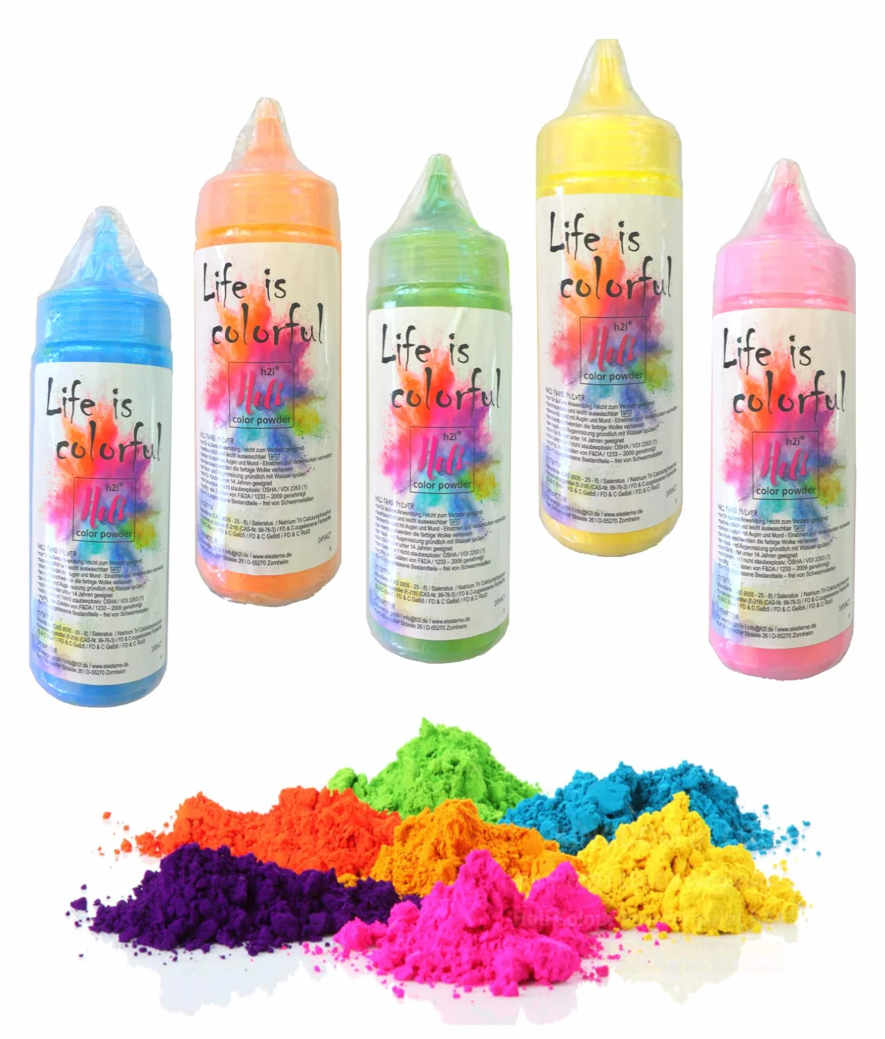 H2i Holi Powder Shooter Lot de 7 canons de poudre de couleur pour fête avec couleurs mélangées 60 g de poudre Holi