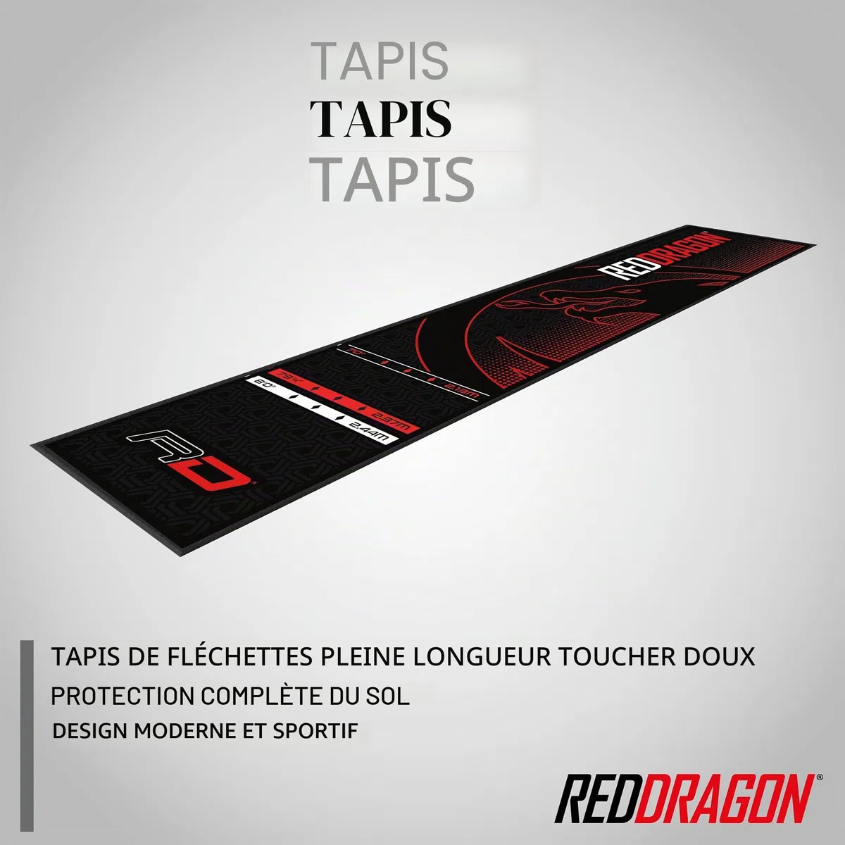 RED DRAGON Tapis de fléchettes avec ligne Oche – Mesures officielles de tournoi – Accessoires de fléchettes professionnels