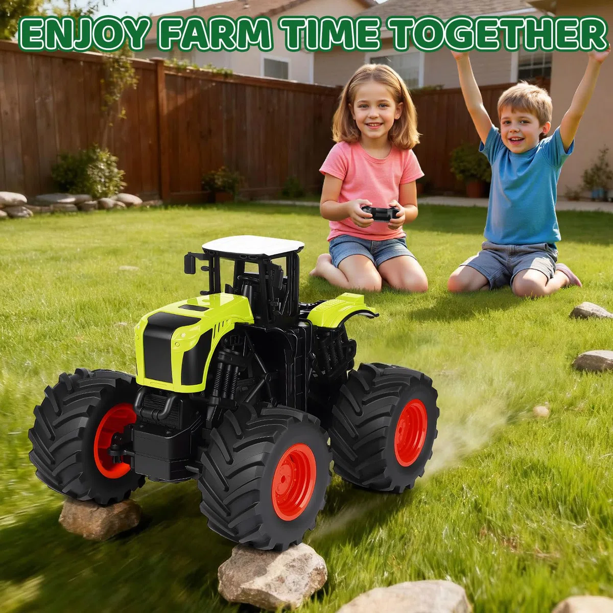 Tracteur Telecommandé Enfant de 3 4 5 6 Ans - RC Jouet Ferme Camion Chantier Télécommandé Véhicule avec Cool Lumière et Réaliste Son, Cadeau de Noël Anniversaire per Filles Garçons