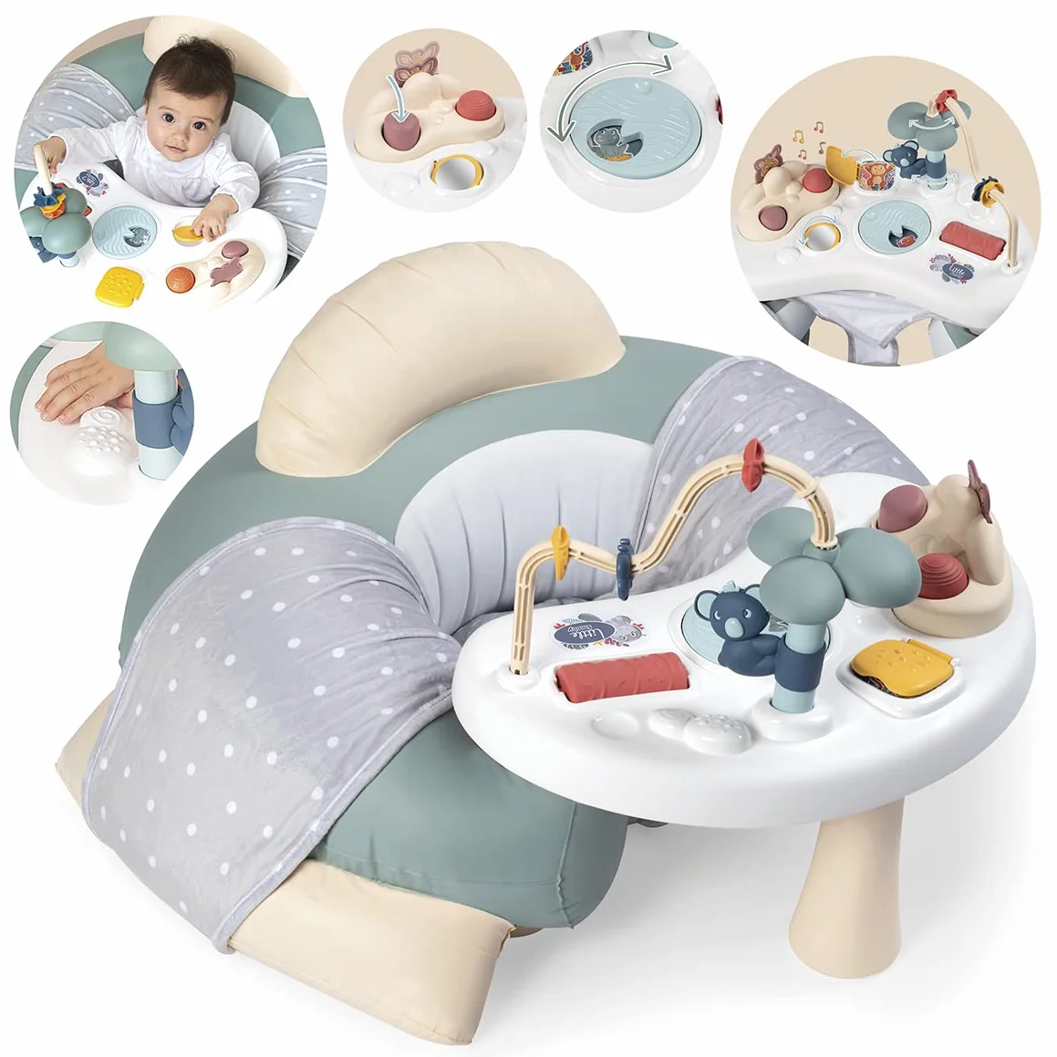 Little Smoby - Cosy Seat - Siège Gonflable + Tablette d'Eveil - Fauteuil pour Bébé - Housse Tissu - A Partir de 6 Mois - Fabrication Française