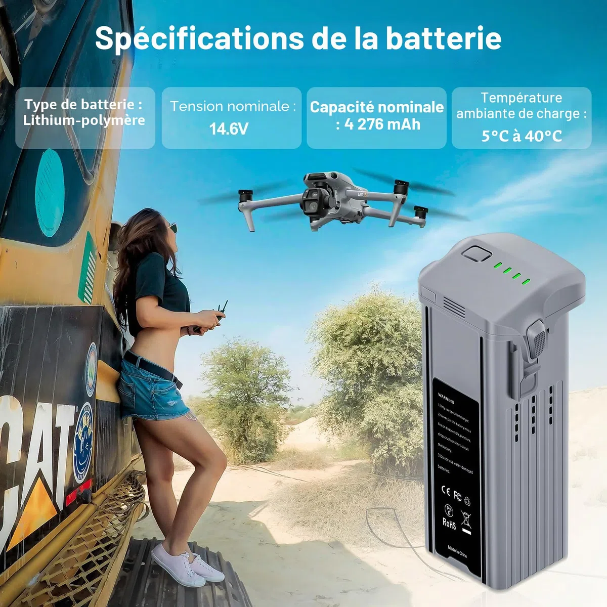 Fantasyo Air 3 Batterie de Rechange Intelligente 2 Pièce 4241 mAh Compatible avec DJI Air 3,Air 3S (Temps de vol Maximal de 46 Minutes)