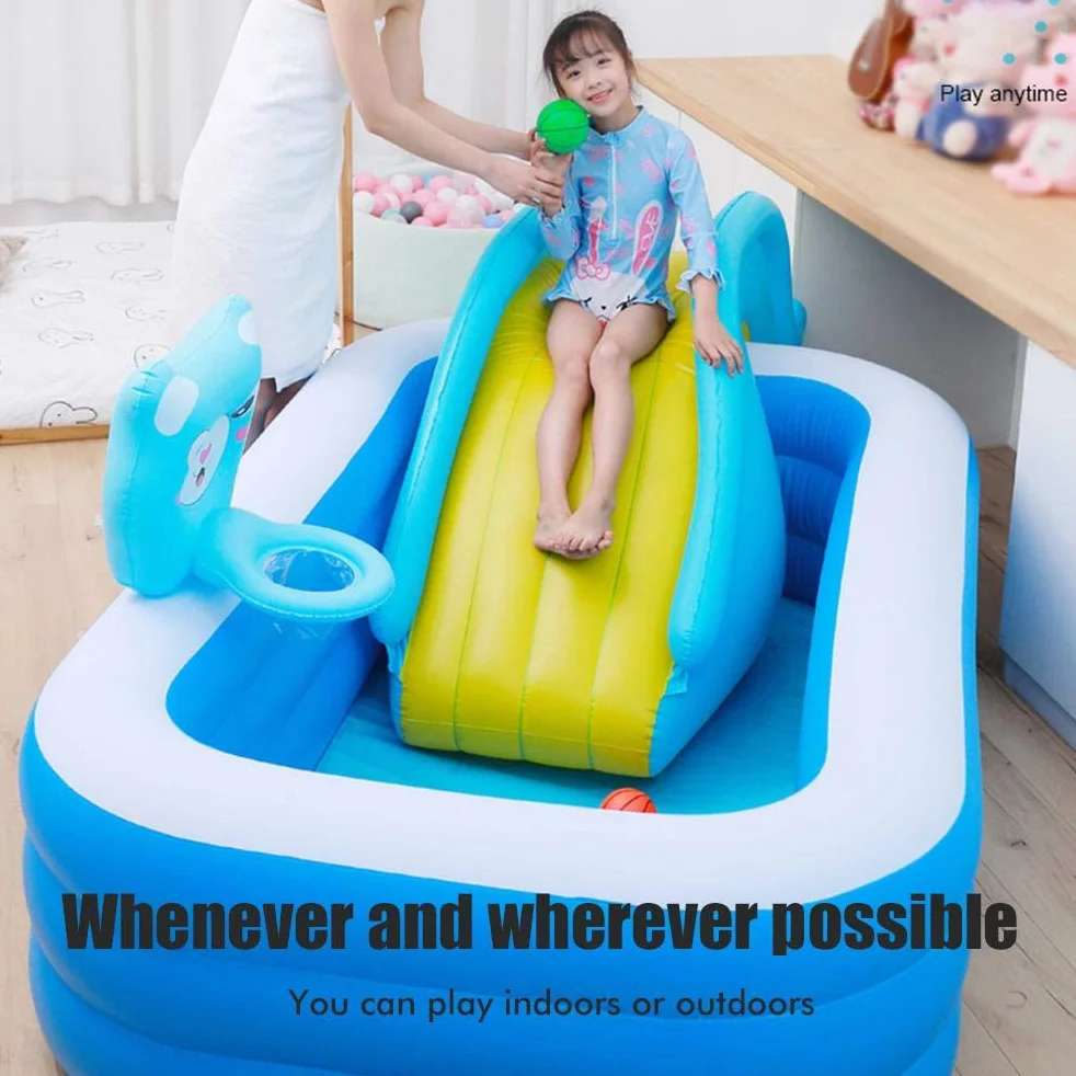 JTLB Toboggan Gonflable pour Piscine, Toboggan Aquatique, Marches d'escalade Portables en PVC, Grande Piscine, Jeu Intérieur et Extérieur avec Taille 158 X 79 X 62 Cm, Jouet de Je (Bleue)