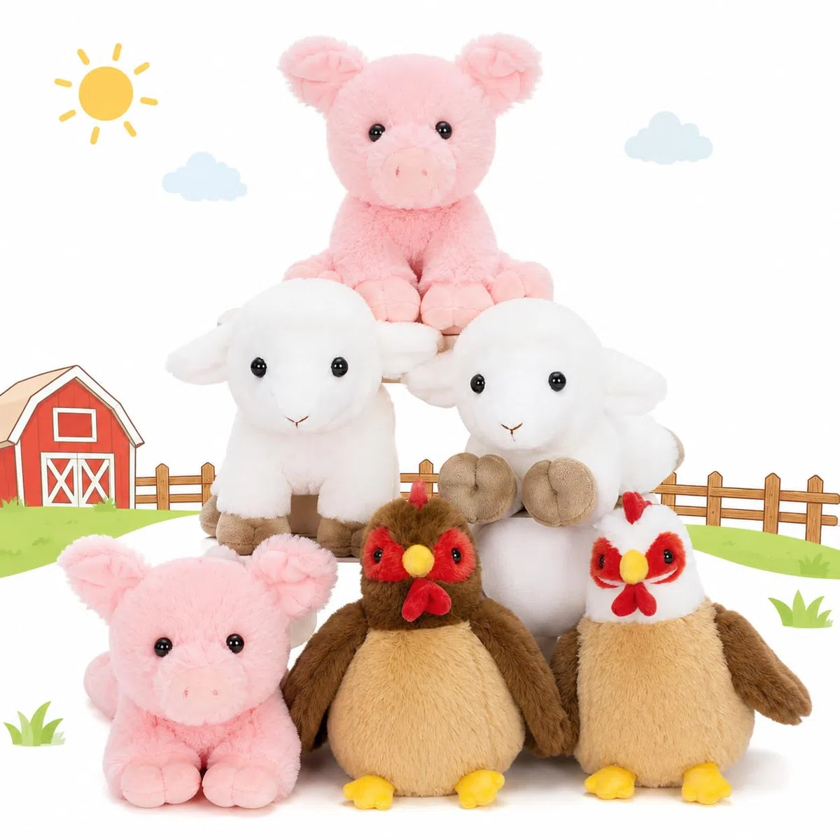 Tezituor H-20 Lot de 6 peluches Animaux de la ferme