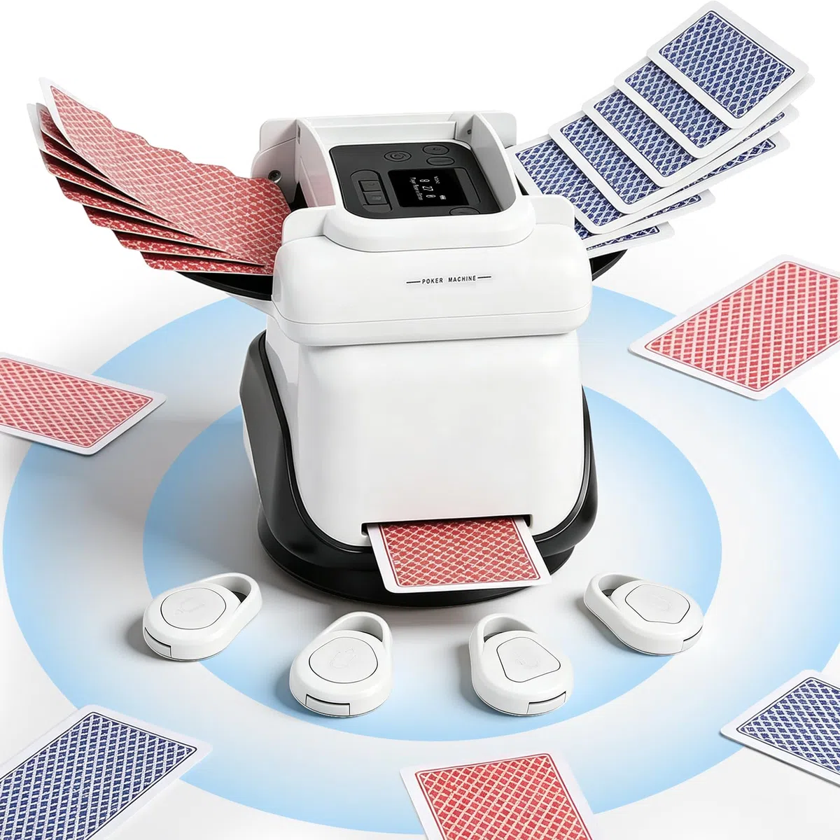 Mélangeur de cartes avec distribution, rotation à 360° pour 1 à 4 jeux, mélangeur et distributeur automatique de cartes Pour 2 à 8 joueurs, avec 4 télécommandes, rechargeable, silencieux pour le poker