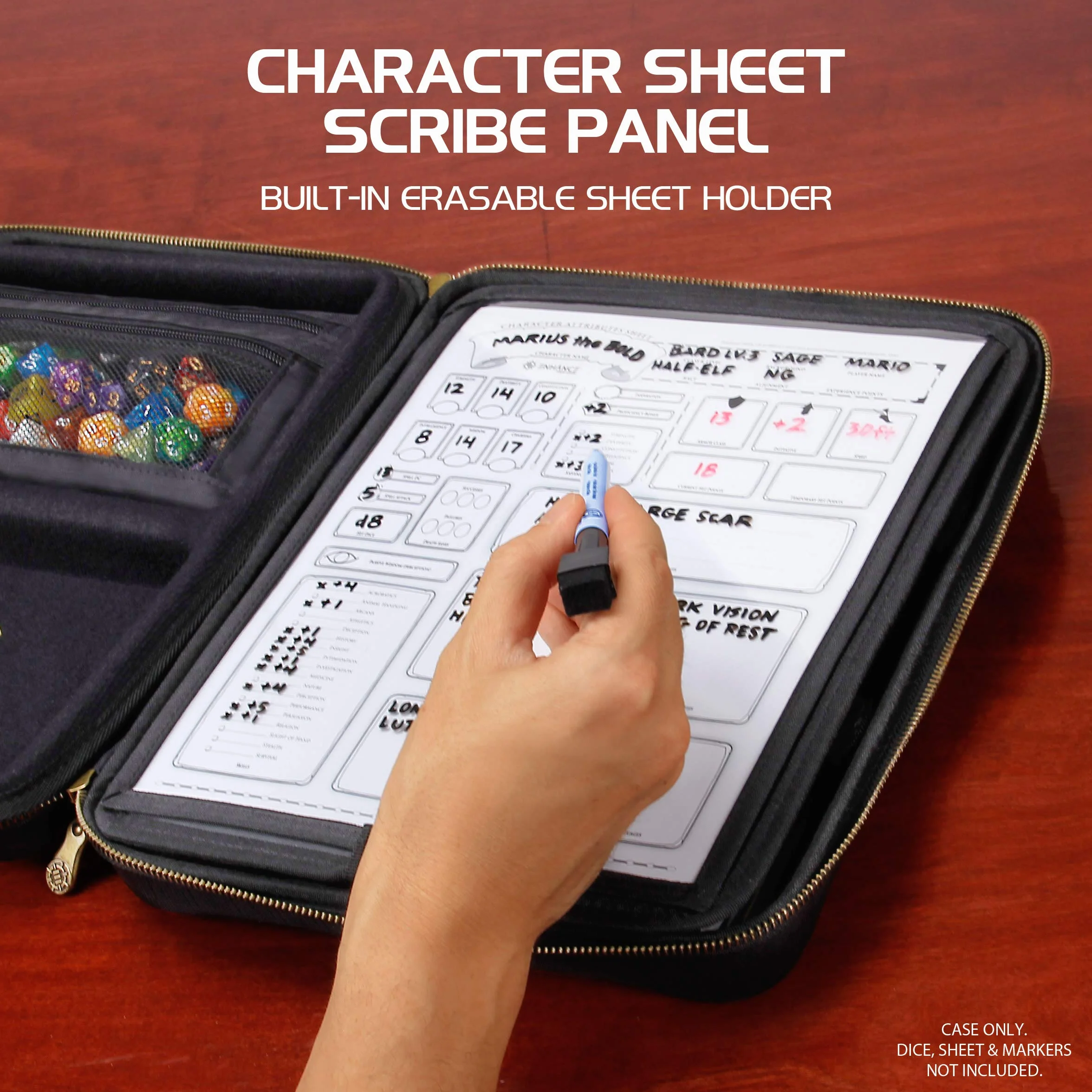 ENHANCE Étui pour Organisateur RPG - Organisateur DND avec Support De Feuille De Personnage Et Panneau Effaçable, Zone De Roulement De Dés, Stockage de Mini-Figurines