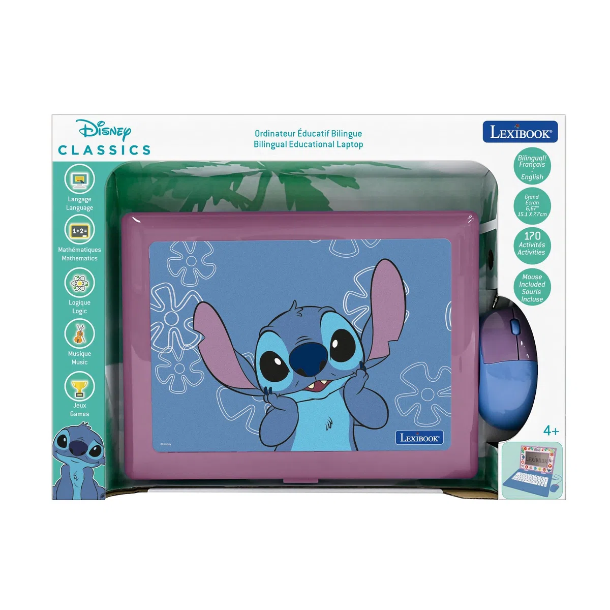 Lexibook, Disney Stitch Ordinateur Éducatif Enfant, JC599Di1LXB | Anglais/Français, 170 activités, Grand écran, Jeux éducatifs et musique
