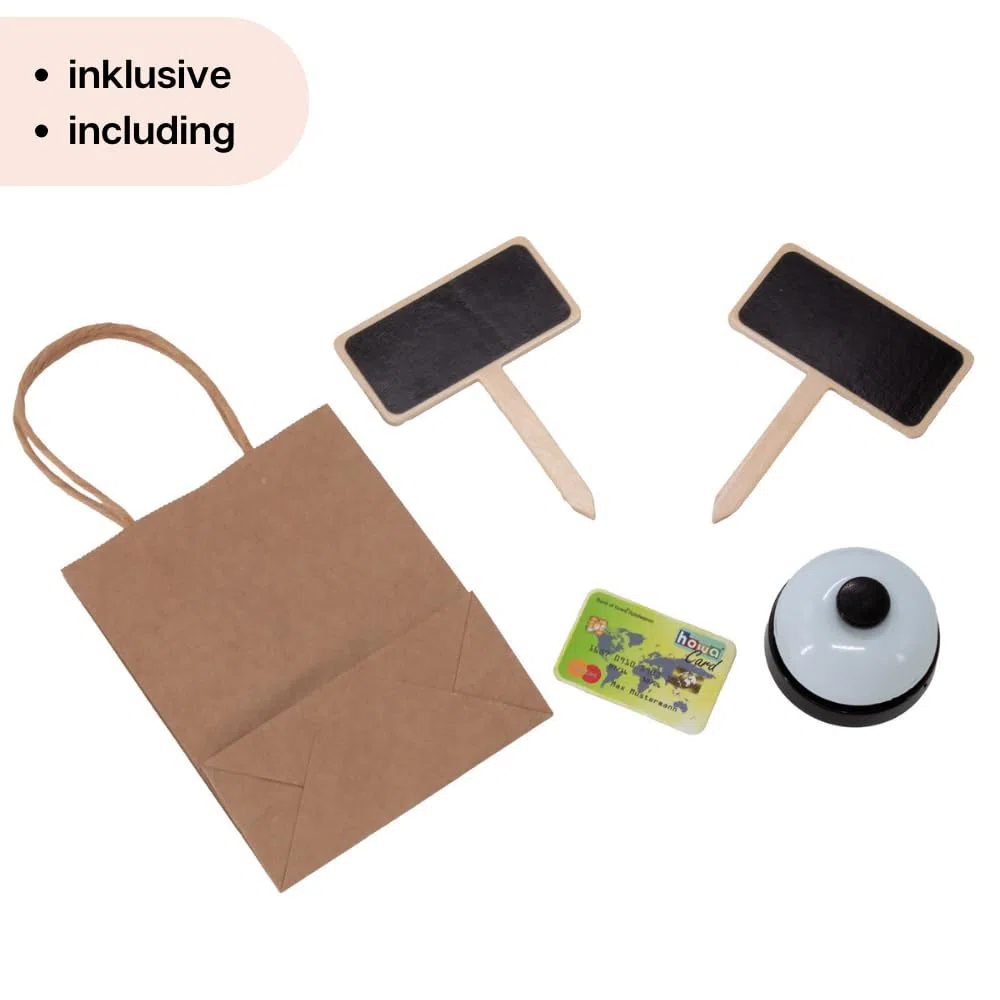 Magasin de Jouets en Bois Howa avec Caisse enregistreuse Jouet 47551 | avec caisse enregistreuse, tableau noir, vitrine, sonnette (naturel/beige)