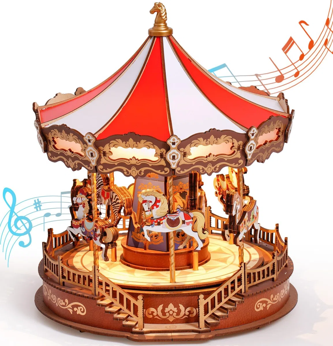 ROBOTIME Boîte à Musique carrousel Classique Puzzle en Bois 3D avec lumières LED, Maquette en Bois a Construire Kits de modélisme pour Adultes à Construire