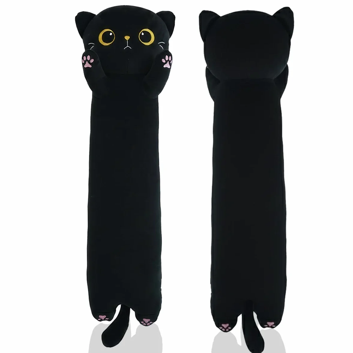Peluche Chat Noir Long Coussin Corporel, Peluche Animale Douce et Moelleuse, Grand Chat en Peluche Cadeau d'anniversaire pour Garçons et Filles (Black, 110cm/43.31in)