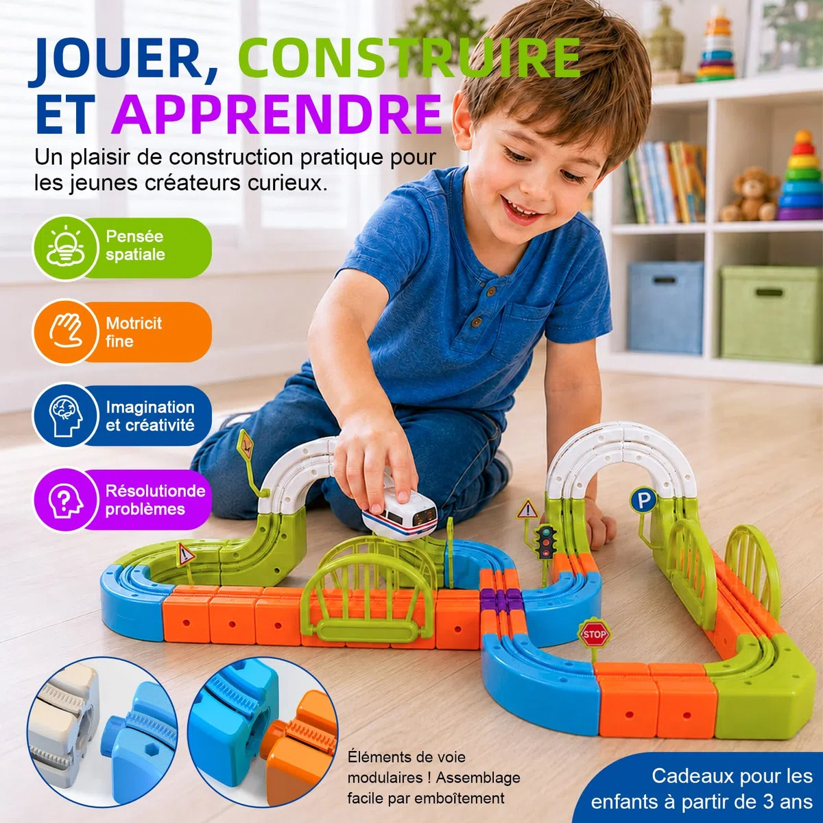 Circuit de Train électrique à Cubes de 145 pièces, Circuit de Train à gravité 3D à Construire soi-même, Jouet éducatif STEM, idée de Cadeau créative pour Les Enfants de 3 à 8 Ans