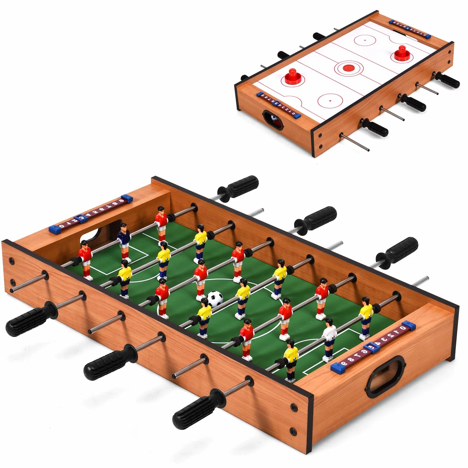 HOMASIS 2 en 1 Table Multijeux en Bois pour Enfant, Baby-Foot, Air Hockey de Table, Table de Jeu de Football pour la Maison, Le Bar, Le Bureau, pour Enfants de 4 Ans+