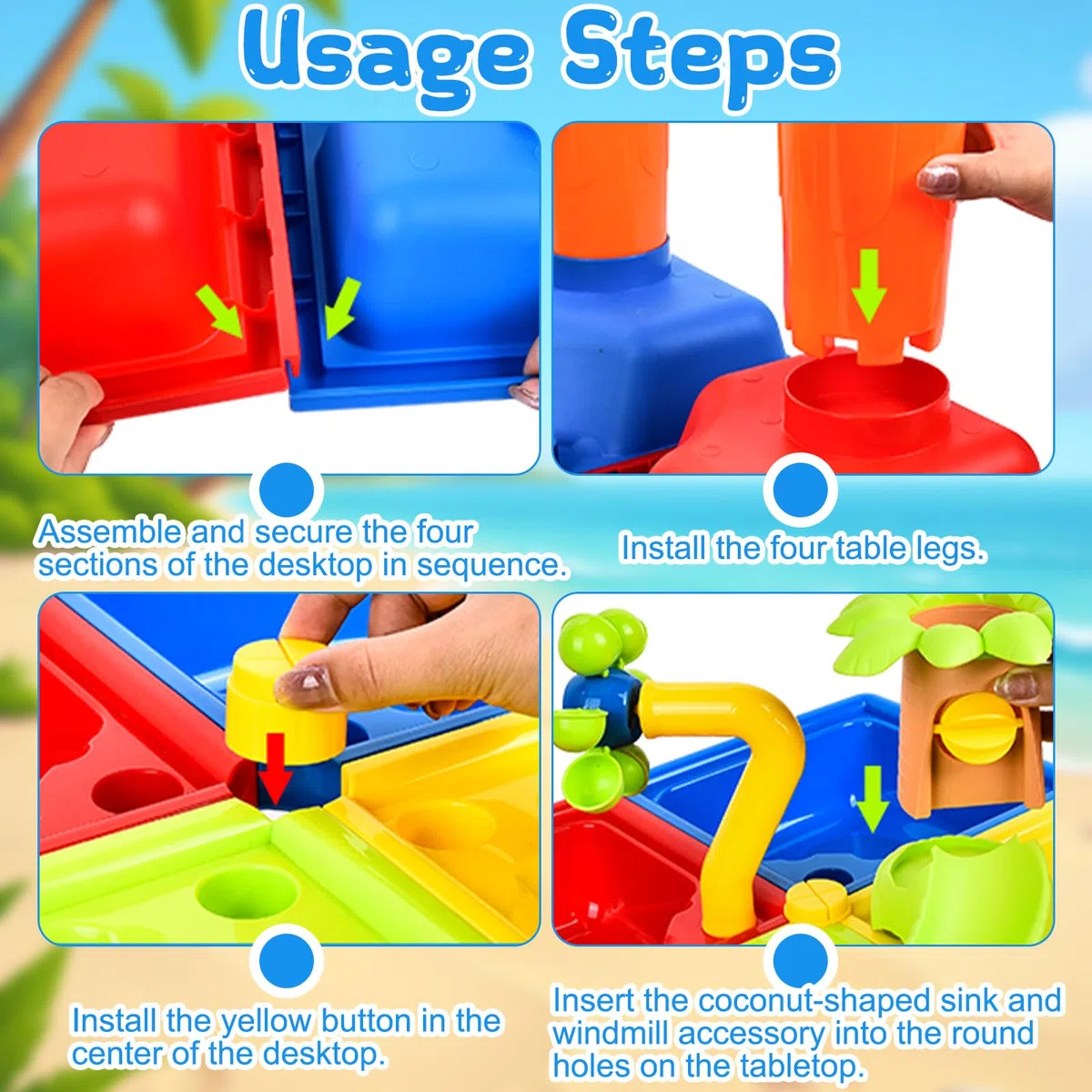Table à Eau de Sable 4 en 1, 25 Pièces Table d'eau pour Enfants, Table de Plage pour Enfants, Table d‘Activités Sensorielle Enfant, pour Jeu Sensoriel, Plage Jardin Piscine, Garçons Filles 3 à 8 Ans