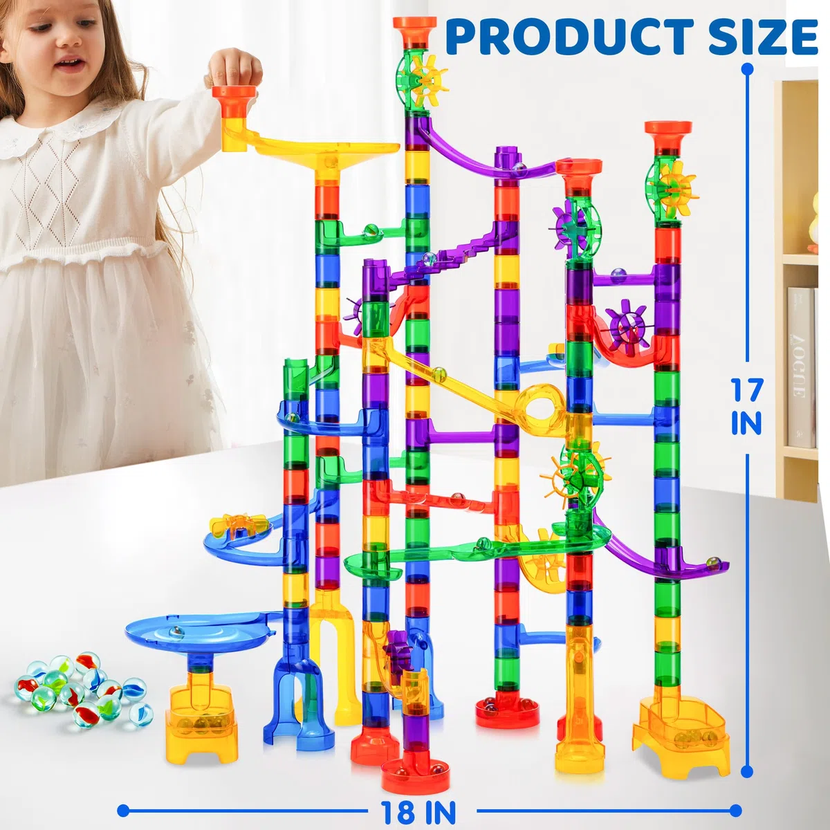 JOYIN Circuits de Billes Ensemble de Marble Run (170 pièces), Jouet de Bloc de Construction Educatif STEM (120 pièces en Plastique + 50 Billes de Verre)