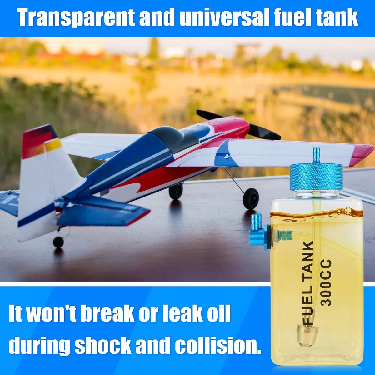 Bidon d'essence en plastique transparent 300 CC CNC pour avion RC Gas et Nitro