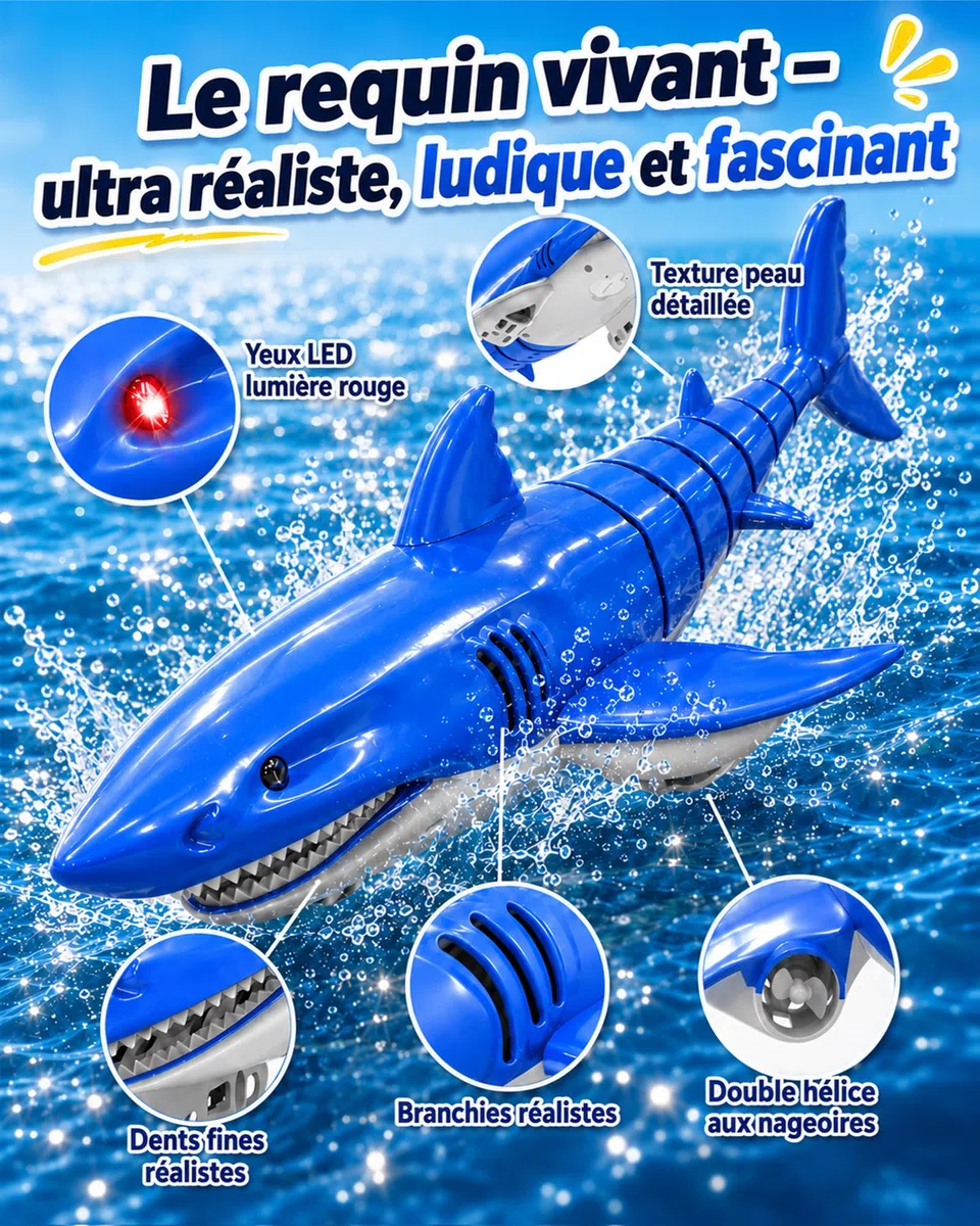KOKODI Requin Robot télécommandé Lumineux pour Enfants dès 3 Ans – Jouet Aquatique étanche pour Piscine et Bain d'été, télécommande imperméable, Cadeau d'anniversaire Mixte garçon Fille