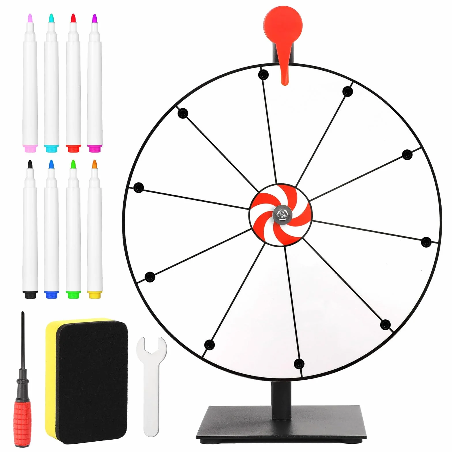 Kit de Roue de Récompense de 40cm, 10 Emplacements Base Robuste Roue de Tombola avec Support Roulette de Table pour Carnaval Salon Commercial Jeux Win Fortune (Blanc)