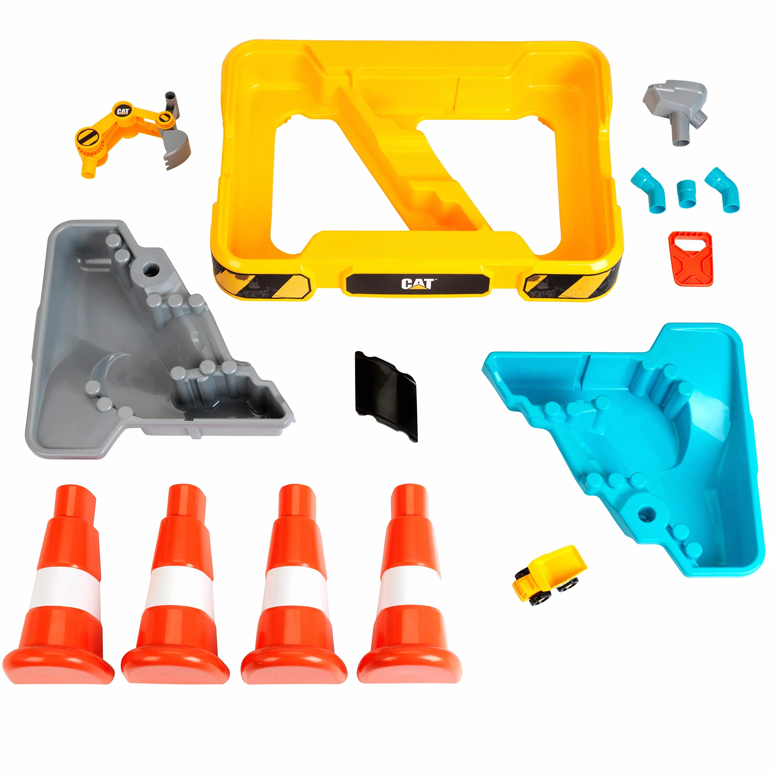 klein 3237 Table de Jeu Cat Sable et Eau, avec Bras de Pelleteuse, Benne, 2 tuyaux, stoppeurs et bassins Amovibles, Dimensions : 64 cm x 48 cm x 40 cm, Jouet pour Enfants à partir de 18 Mois