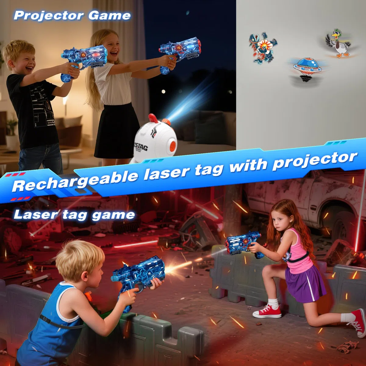 Kit laser VATOS rechargeable pistolet jouet 2 joueurs projecteur LED affichage numérique points 3 objectifs