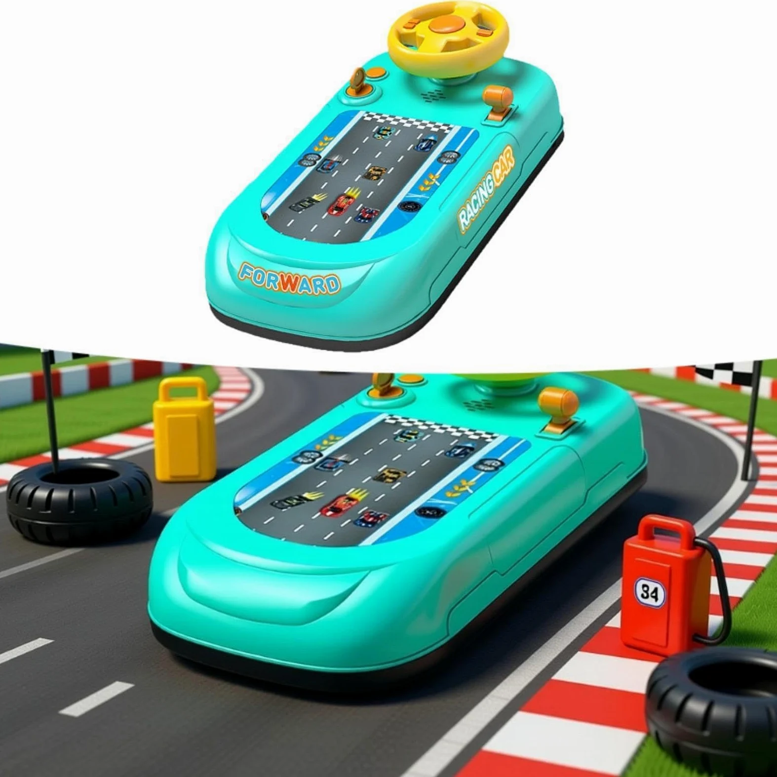 Jeu de Course avec Volant Interactif, Jouet de Simulation de Conduite avec Musique et Effets Sonores, Volant Éducatif pour Garçons 3-6 Ans, Robuste pour Développement Coordination, Vert