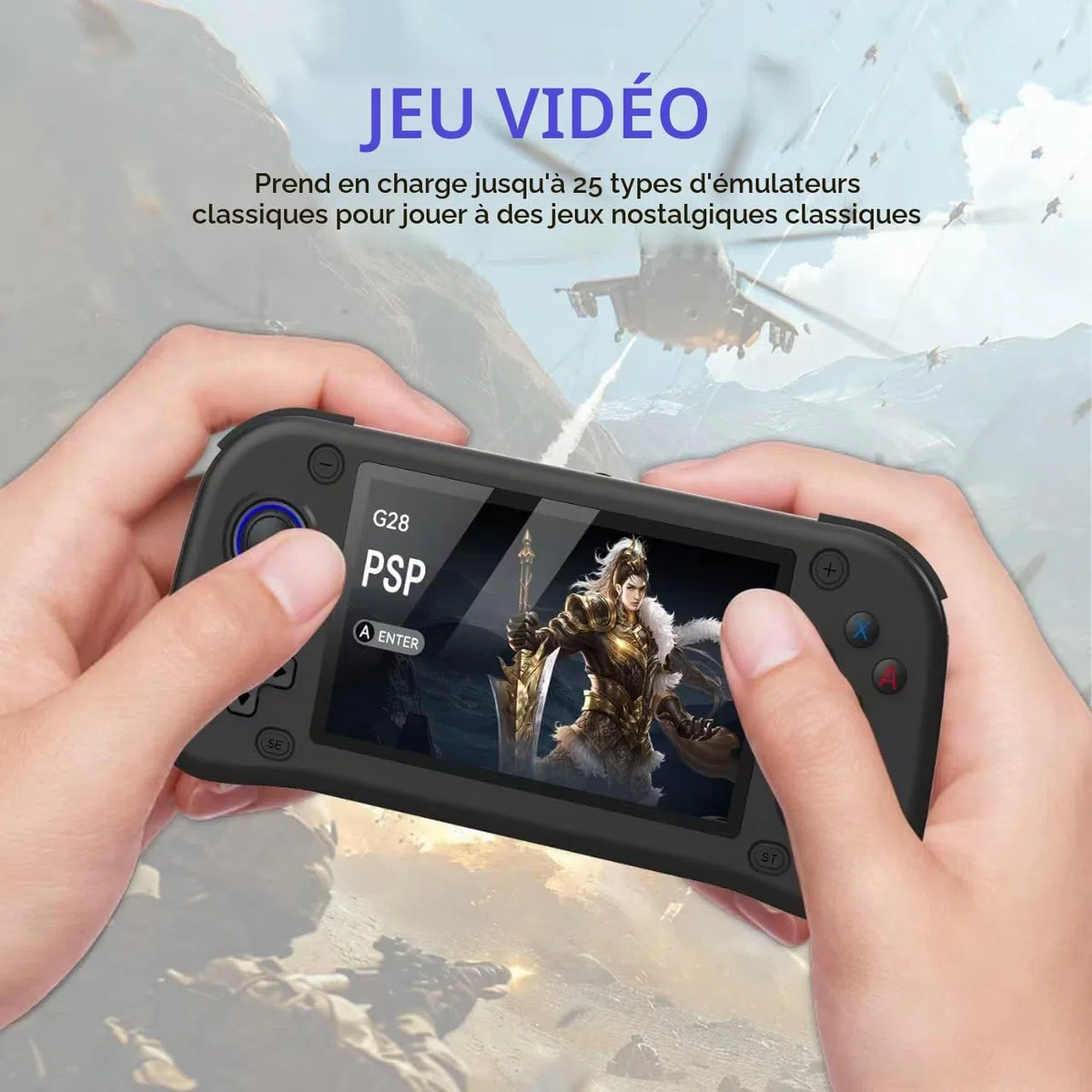 Nouvelle console de jeu portable, 64 Go de mémoire interne avec 15 000 jeux, système Linux, console de jeu vidéo portable, écran IPS de 4,3 pouces, plus de 30 émulateurs et système Linux (Noir, 64 Go)