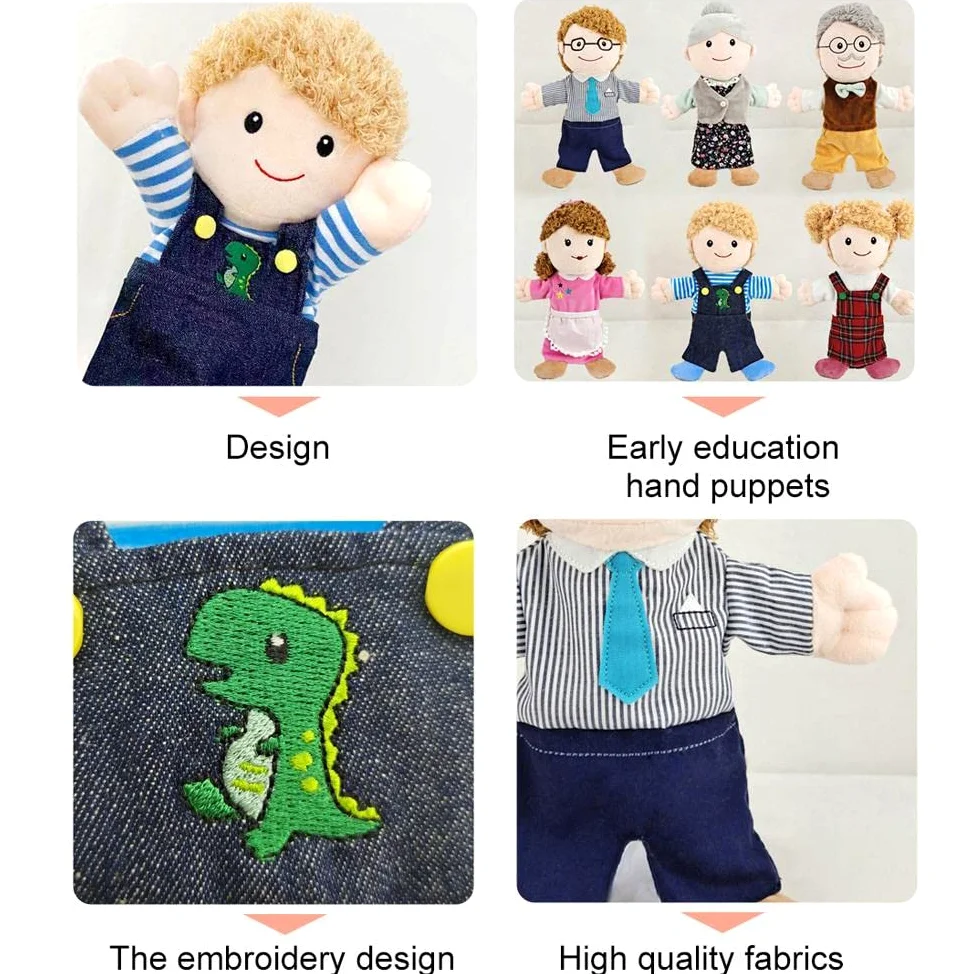 6 Pièces Ensemble de Marionnettes à Main 11.8 Pouces Doux en Peluche Membres de la Famille Marionnettes à Doigt Début de la Narration éducative pour Les (Grand-père + Grand-mère