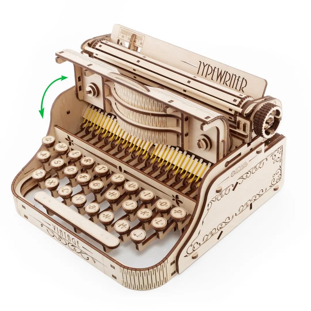 EWA Eco-Wood-Art - Typewriter- Puzzle 3D en Bois - Casse-tête pour Adultes et Adolescents -à Monter soi-même sans Colle- 453 pièces