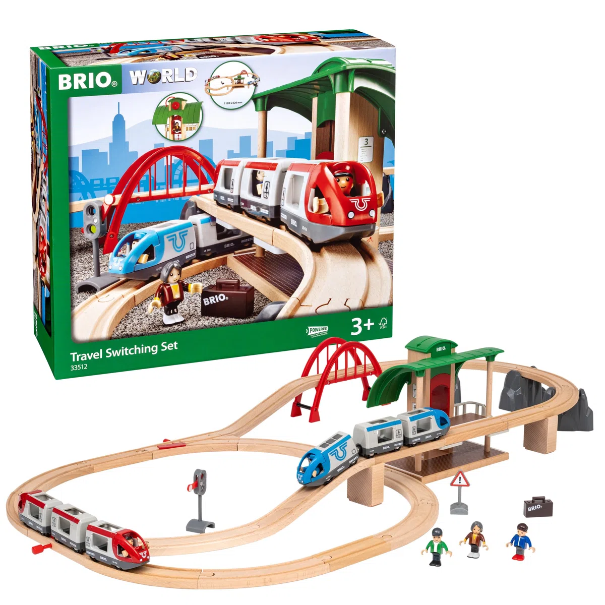 Brio World - 33512 - Circuit Plateforme Voyageurs - Coffret Complet de 42 pièces - Circuit de Train en Bois sur 2 Niveaux - Jouet Mixte à partir de 3 Ans