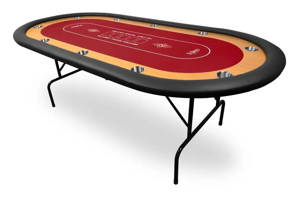 Table de Poker 10 Joueurs 214×108 cm – Tables de Poker Pliables – Tapis Rouge – Table Poker Pliable pour Jeu de Cartes – Pieds en Acier – Racetrack Bois – 10 Porte-Gobelets