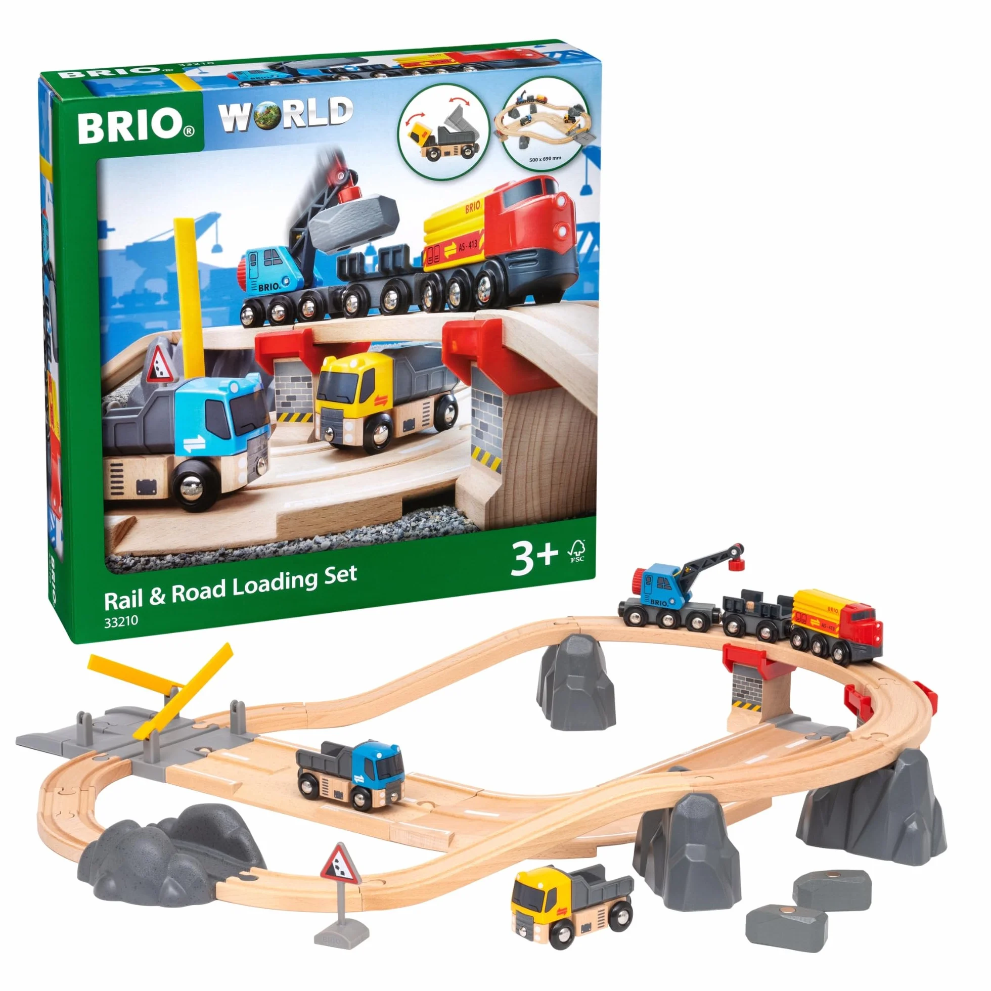 BRIO World - 33210 - Circuit Rail Route Transport de Roches - Coffret complet 32 pièces - Circuit de train en bois sur 2 niveaux - Jouet pour garcons et filles à partir de 3 ans