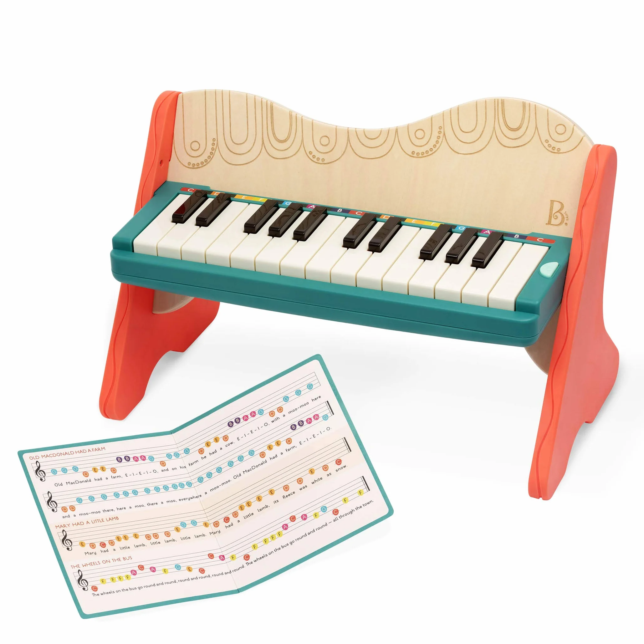 B. toys Jouet en Bois Mini Maestro avec Touches colorées, Plan, Lot de 1 | Livret de 6 compositions classiques inclus pour l’éveil musical et la créativité, Plan, Lot de 1, 3 ans et +