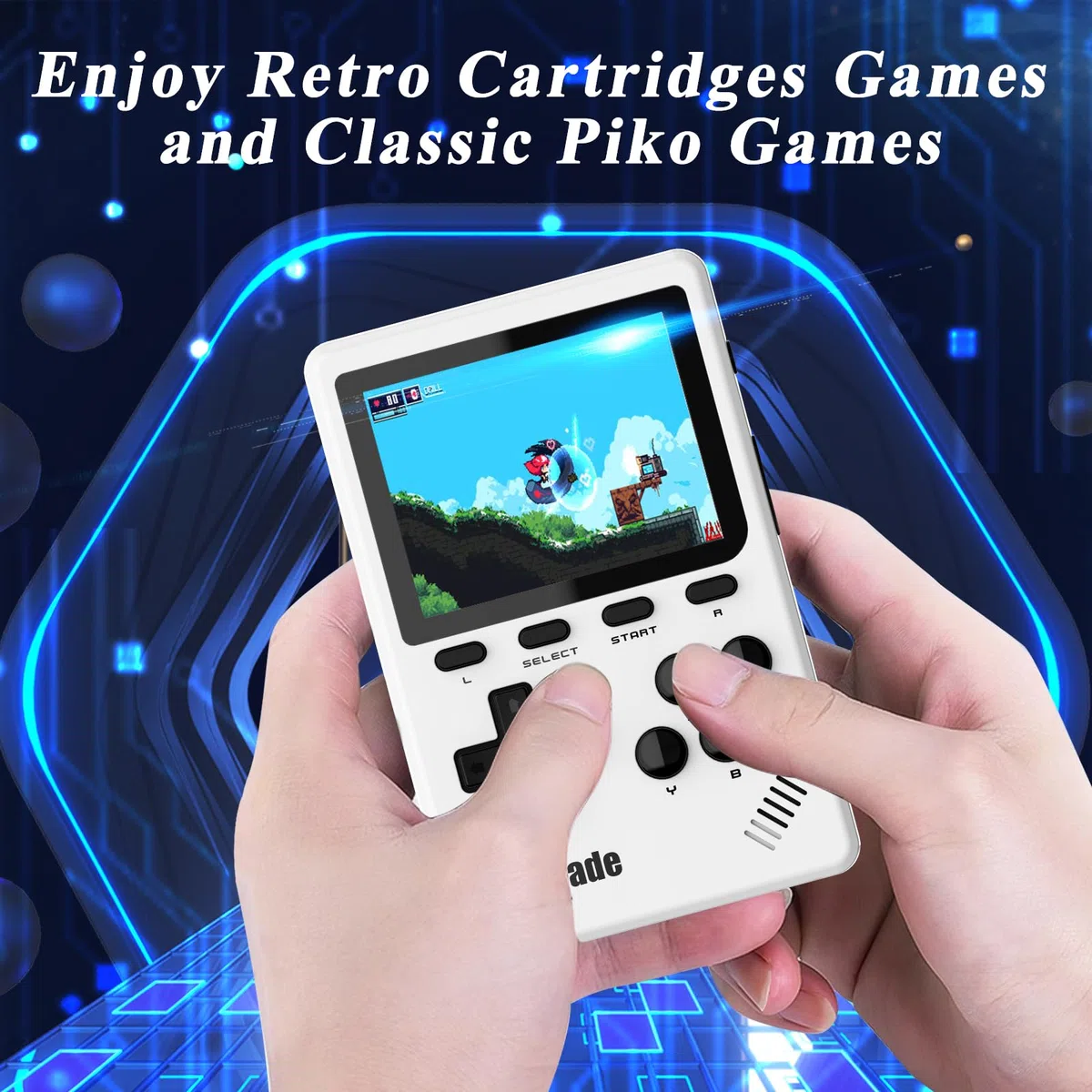 Console de Jeu Vidéo Portable Rétro, 40 Jeux Rétro sous Licence Authentique Pico Préinstallés, Compatible avec Cartouche PIKO/GBA – Blanc