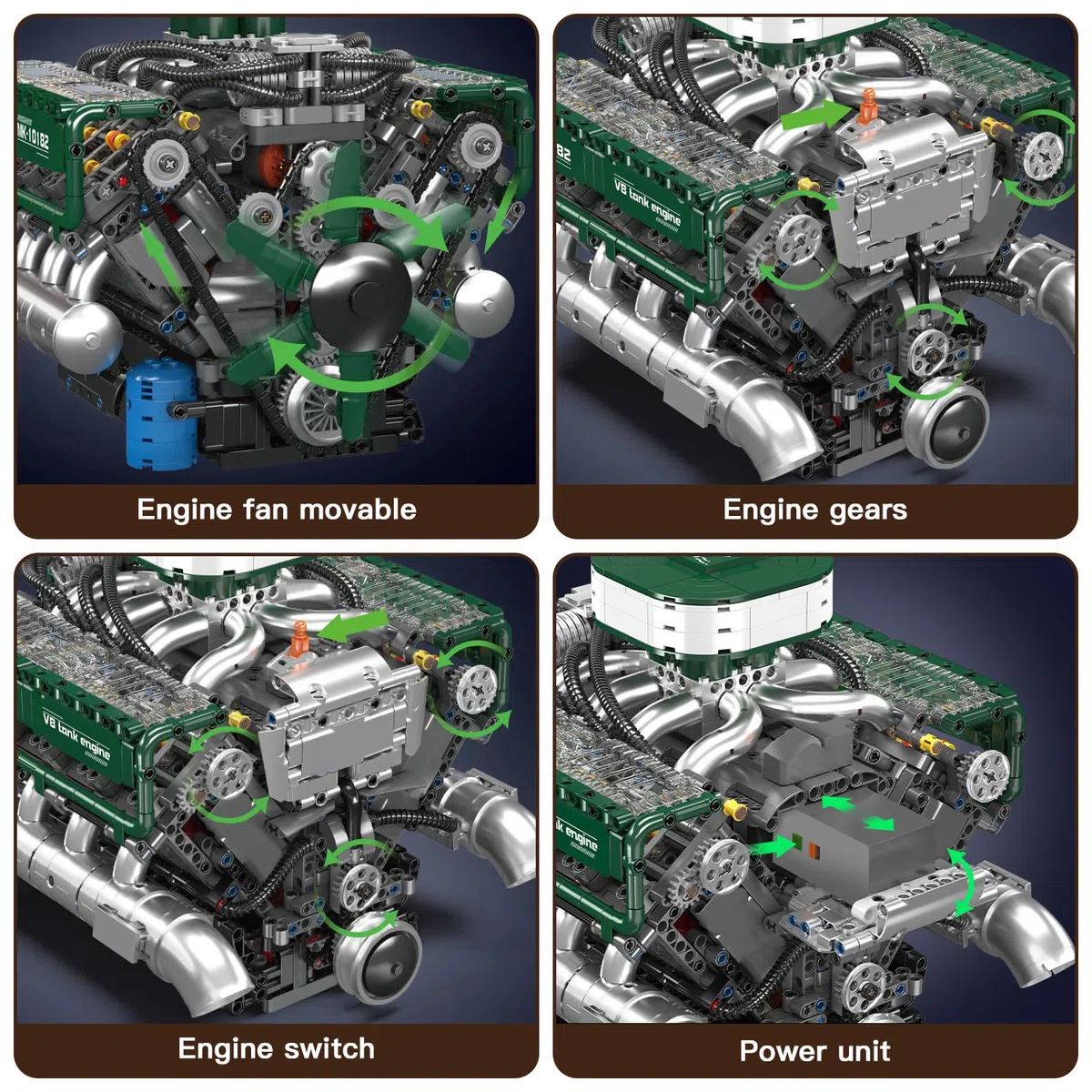 Mould King 10182 Technique V8 Kit de construction moteur avec boîte à piles Engine Kit de modélisation Pièces de collection Cadeaux pour adultes (2250 pièces)